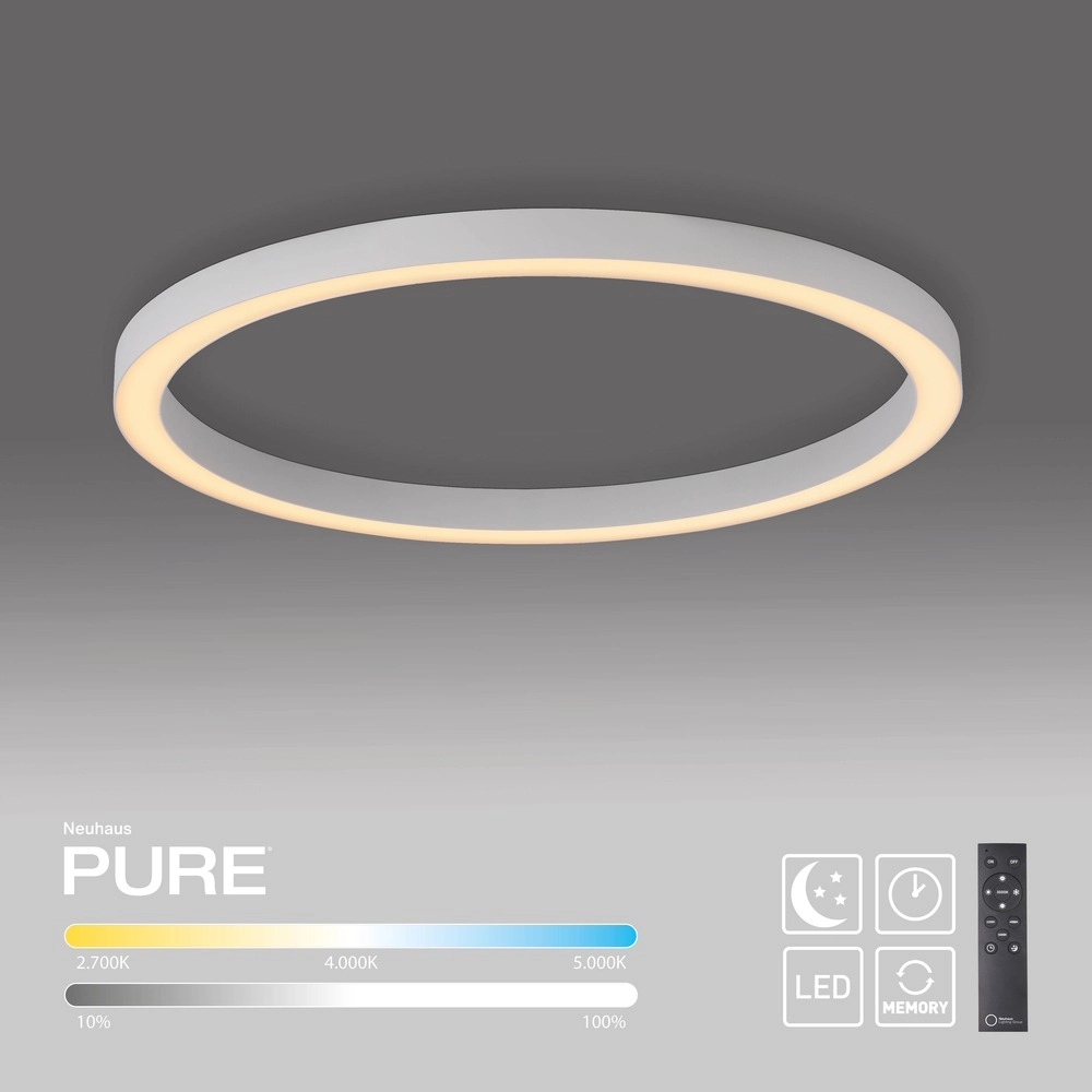Strakke led plafondlamp Pure Lines Round Ø 70cm - wit Paul Neuhaus 4012248395813