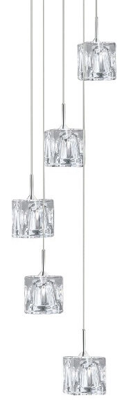 Vide hanglamp Ice Cube 5x5w - 3000K - 18cm metaalgrijs Searchlight 5053423102054