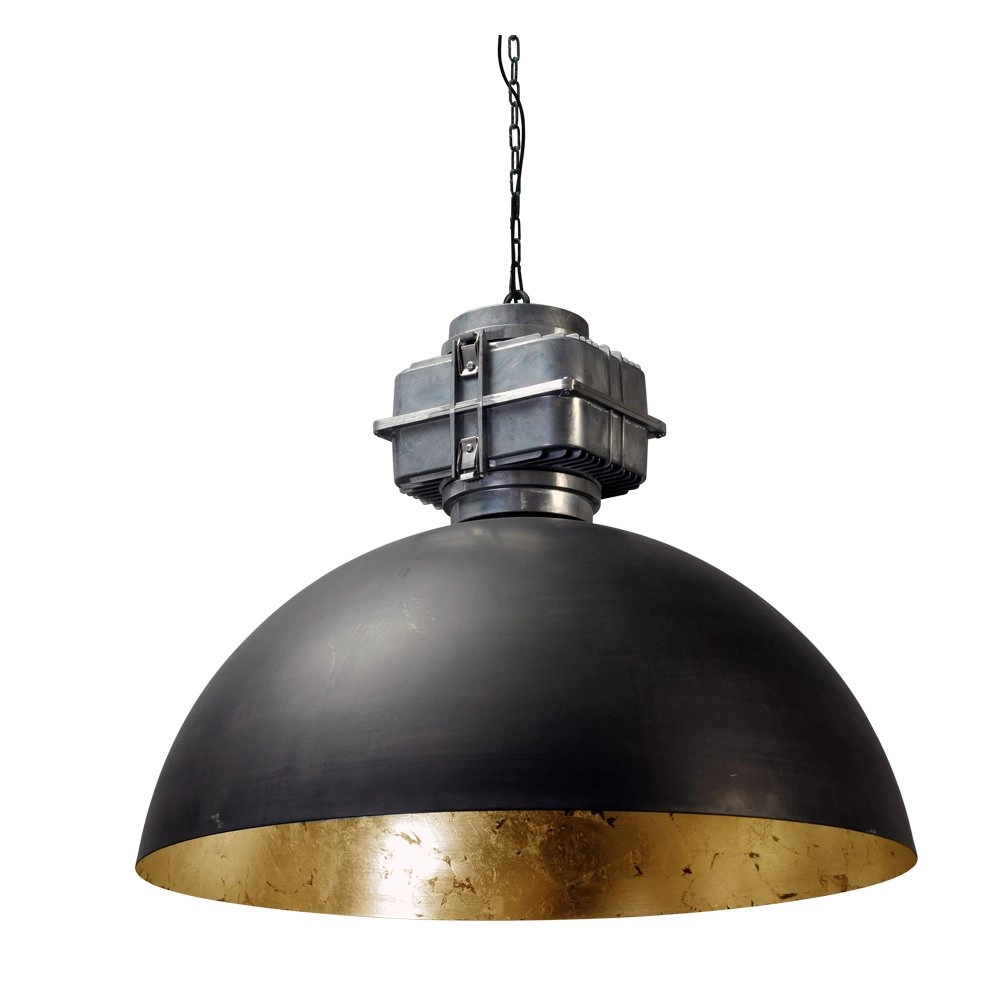Stoere industrie hanglamp Industria Gold 80 zwart met oudgoud