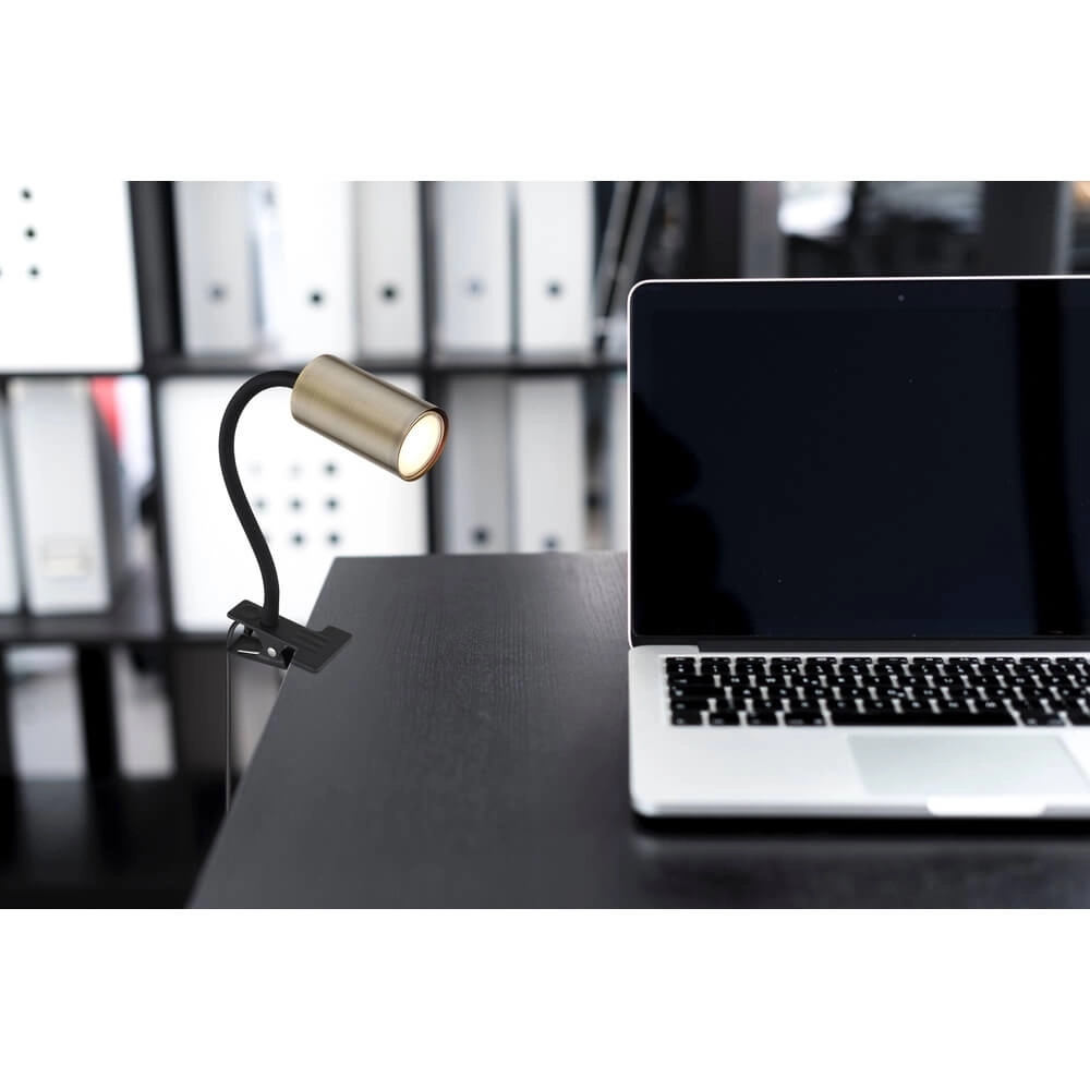 Zwarte klemlamp Robby met messing Globo 9007371437009