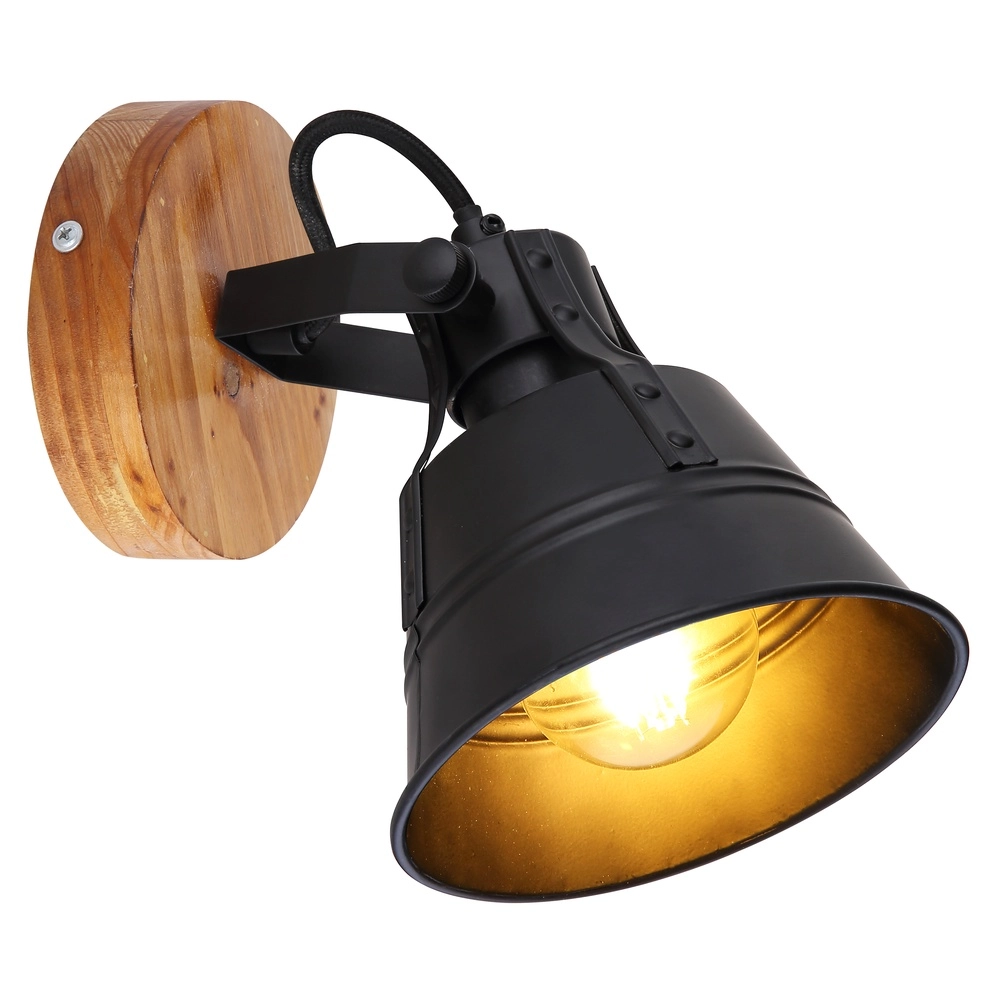 Landelijke wandlamp Günther zwart met hout