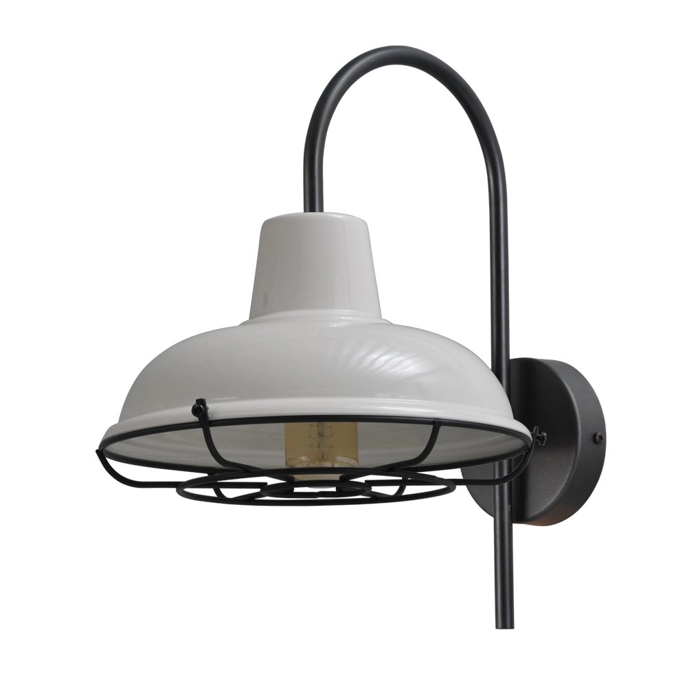 Retro witte industrie wandlamp Industria Grid 33cm zwart met witte kap