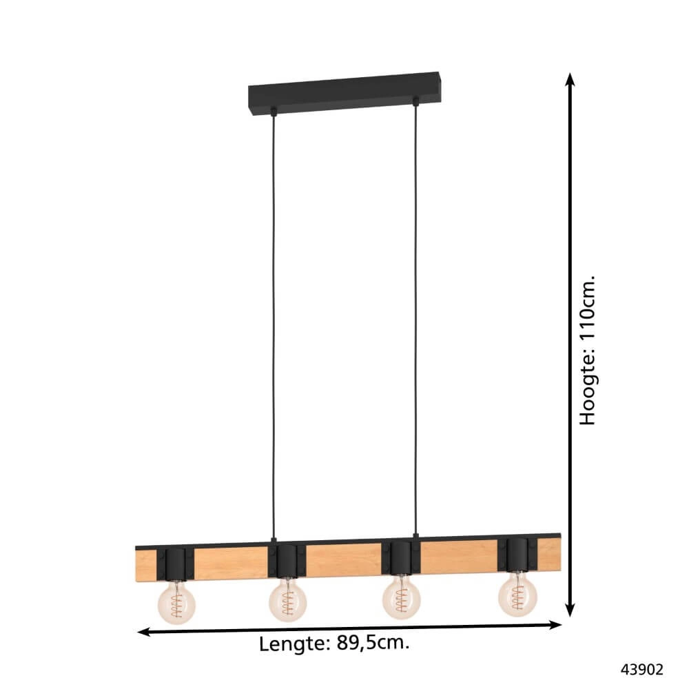 Houten hanglamp Bailrigg 4-lichts Eglo 9002759439026