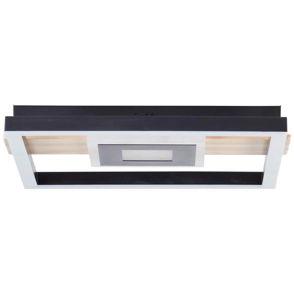 Plafondlamp Baldo vierkant zwart met hout Brilliant 4004353420030