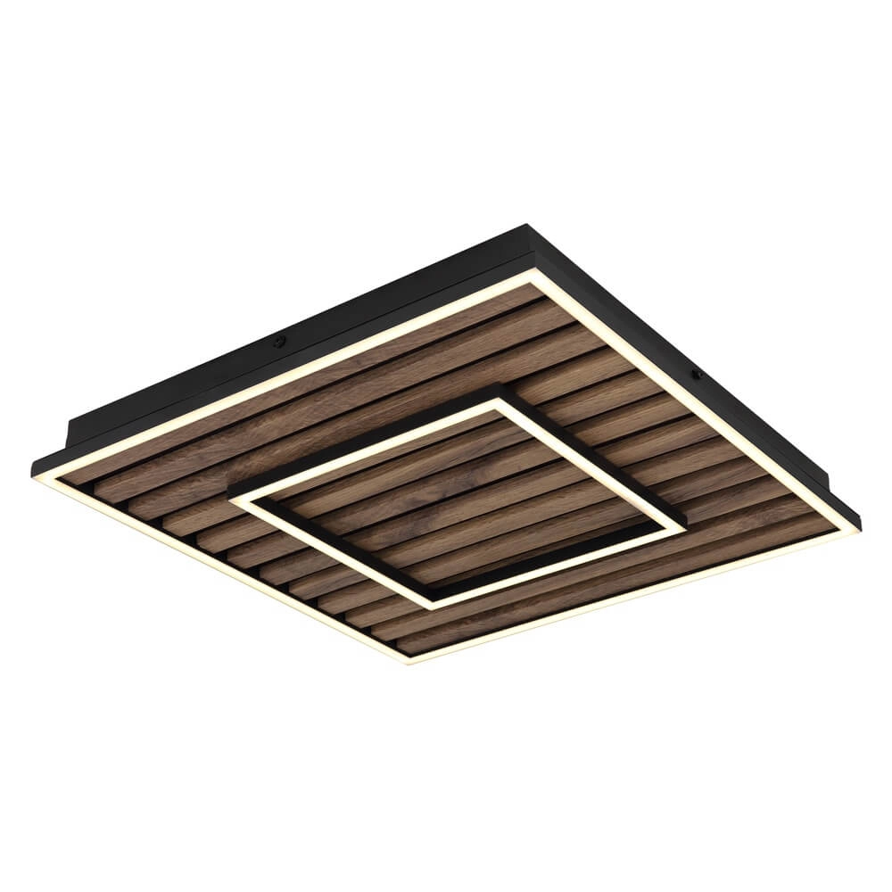 Plafondlamp Woody zwart met hout vierkant