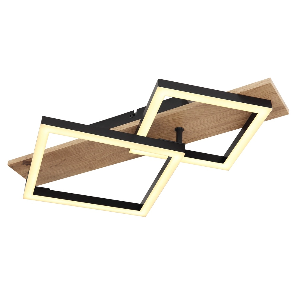 Plafondlamp Beatrix 47,5cm vierkantjes zwart met hout