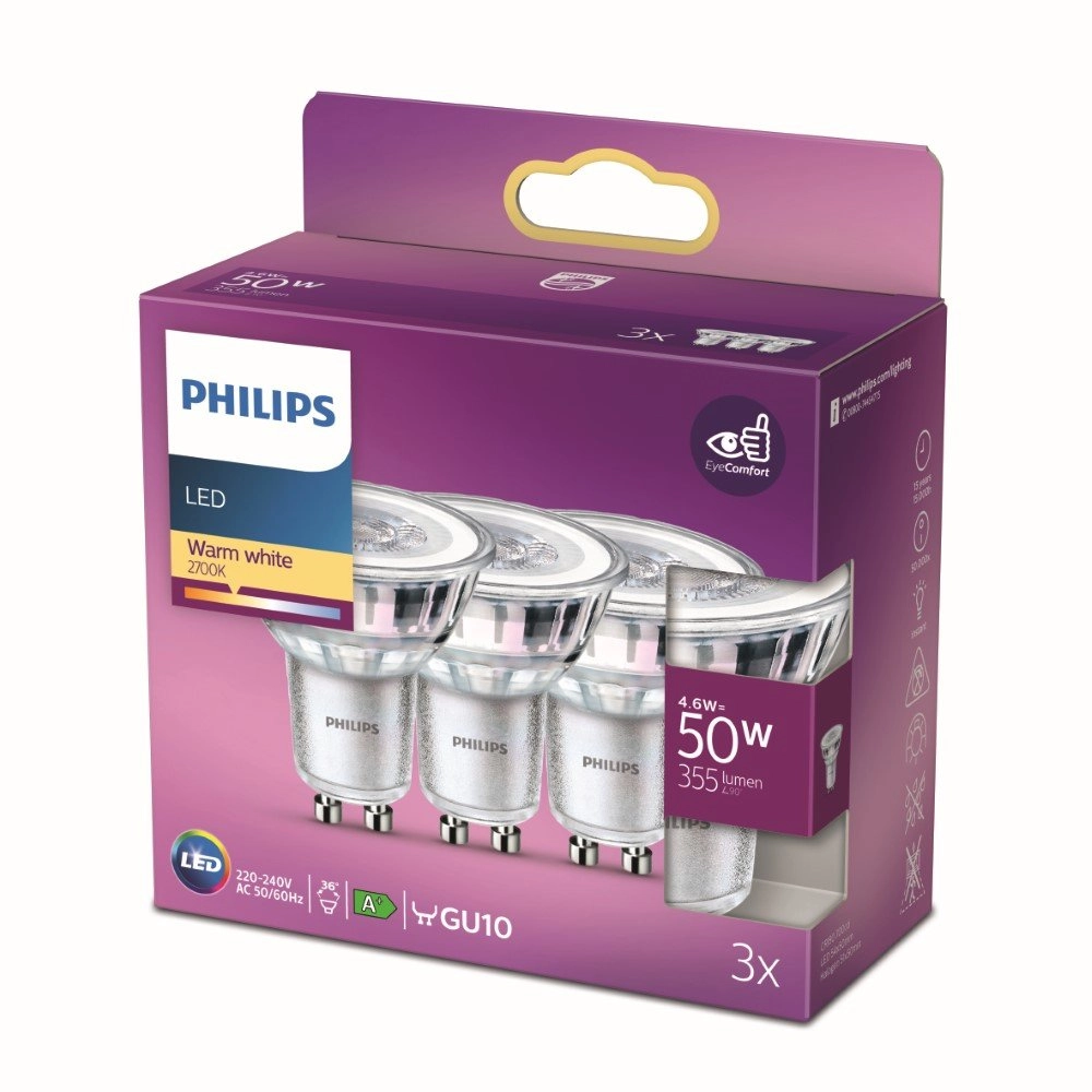 4,6W - GU10 - 2700K - 355 lumen set van 3