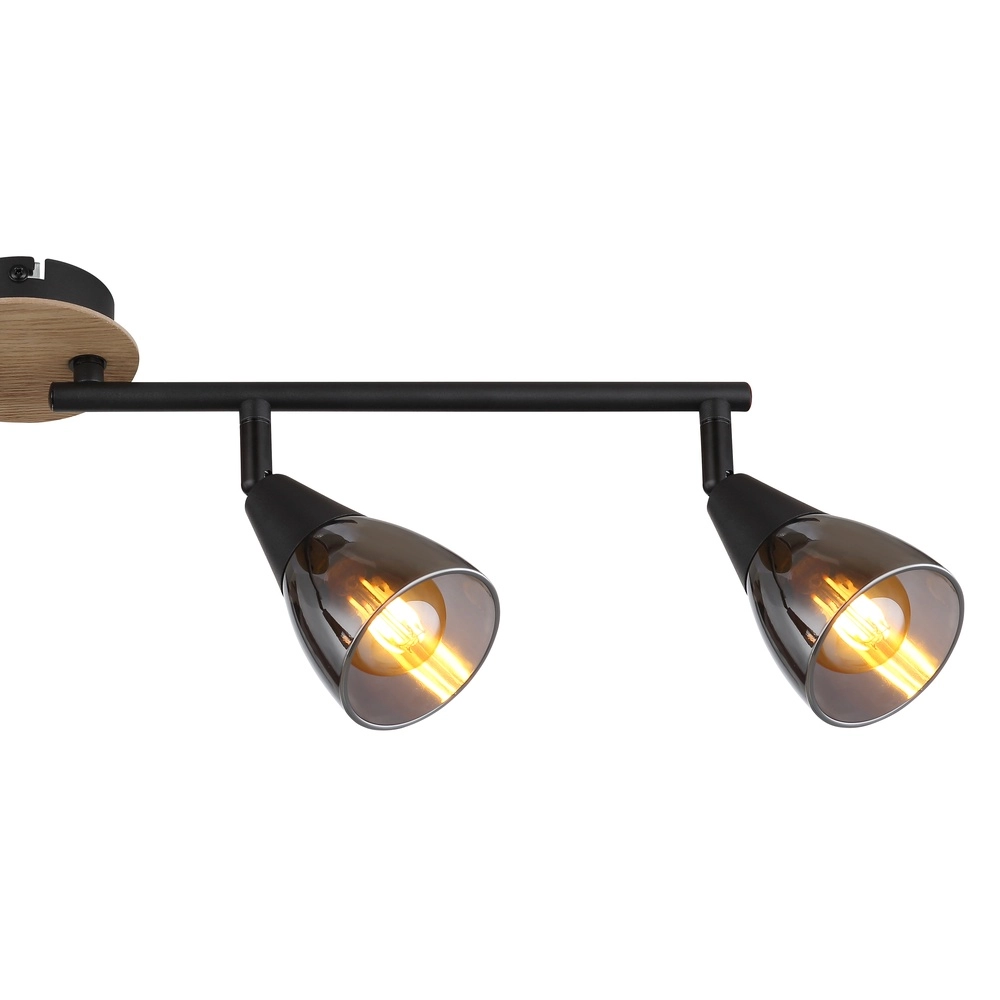 4-lichts plafondlamp Mubby zwart met houtlook Globo 9007371451869