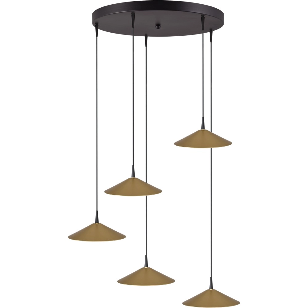 5-lichts hanglamp Ceppo zwart met goud Ø 22cm rond
