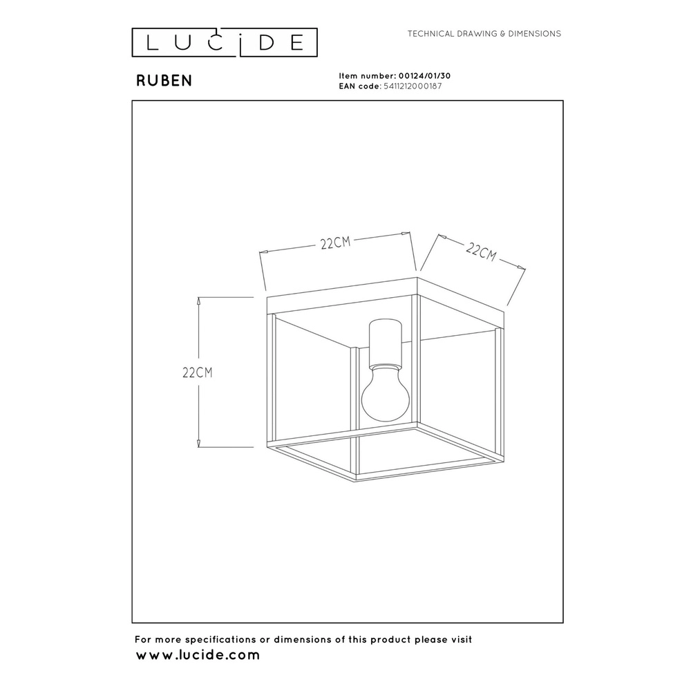 Plafondlamp Ruben zwart 22cm Lucide 5411212000187