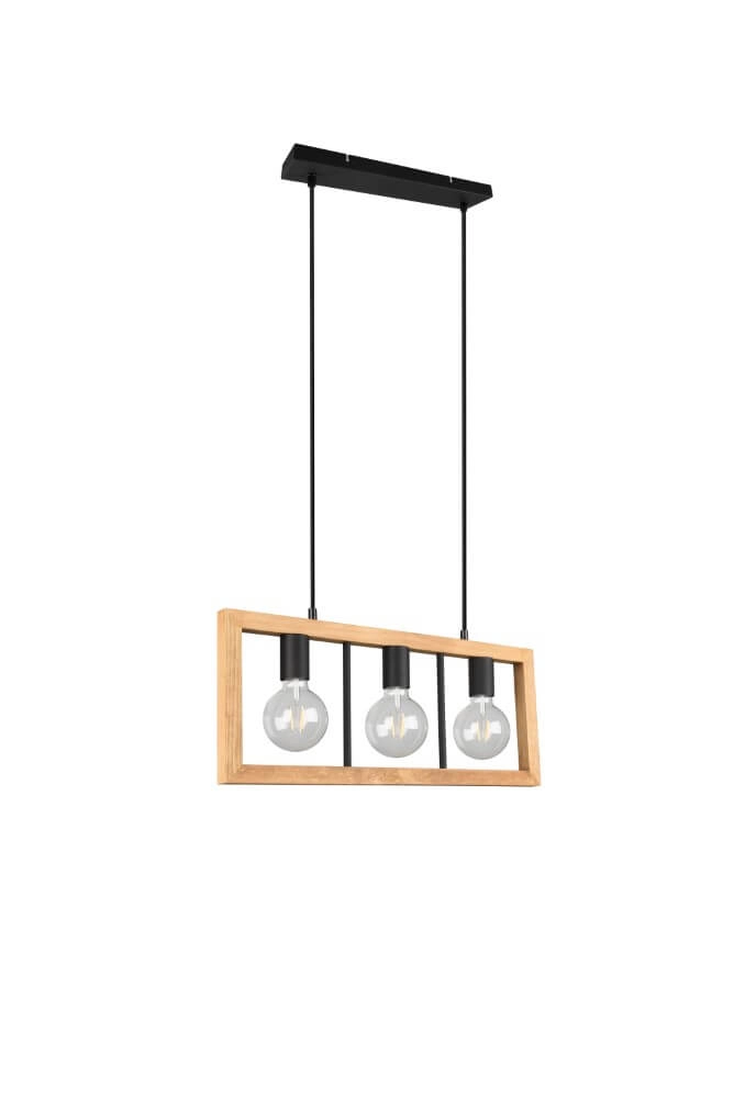 Hanglamp Agra 3-lichts hout met zwart Hanglamp Agra 3-lichts hout met zwart