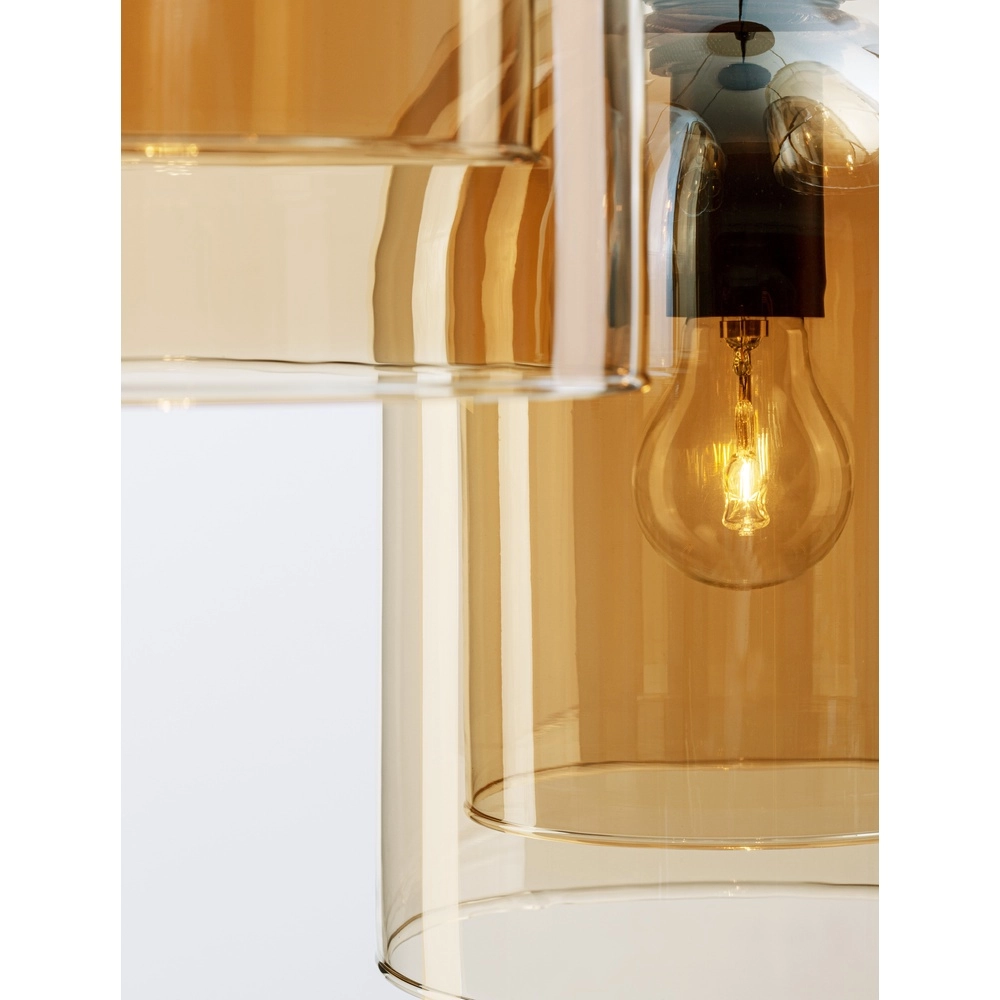 Hanglamp Velor 3-lichts zwart met amber glas rond Lyora 5212017431219