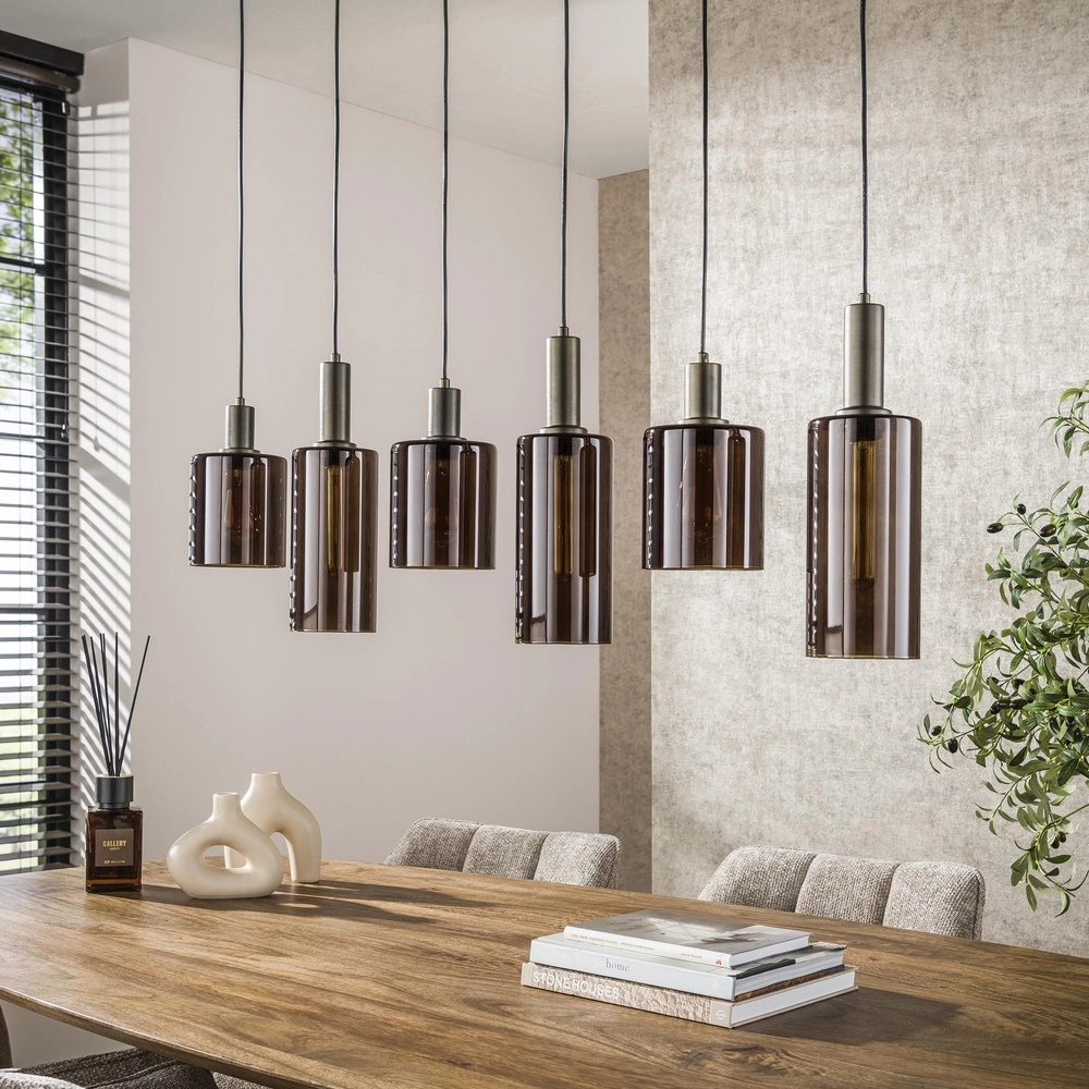 Eettafel hanglamp Sepiora Sienna bruin - donker glas Lyora 8716803513457