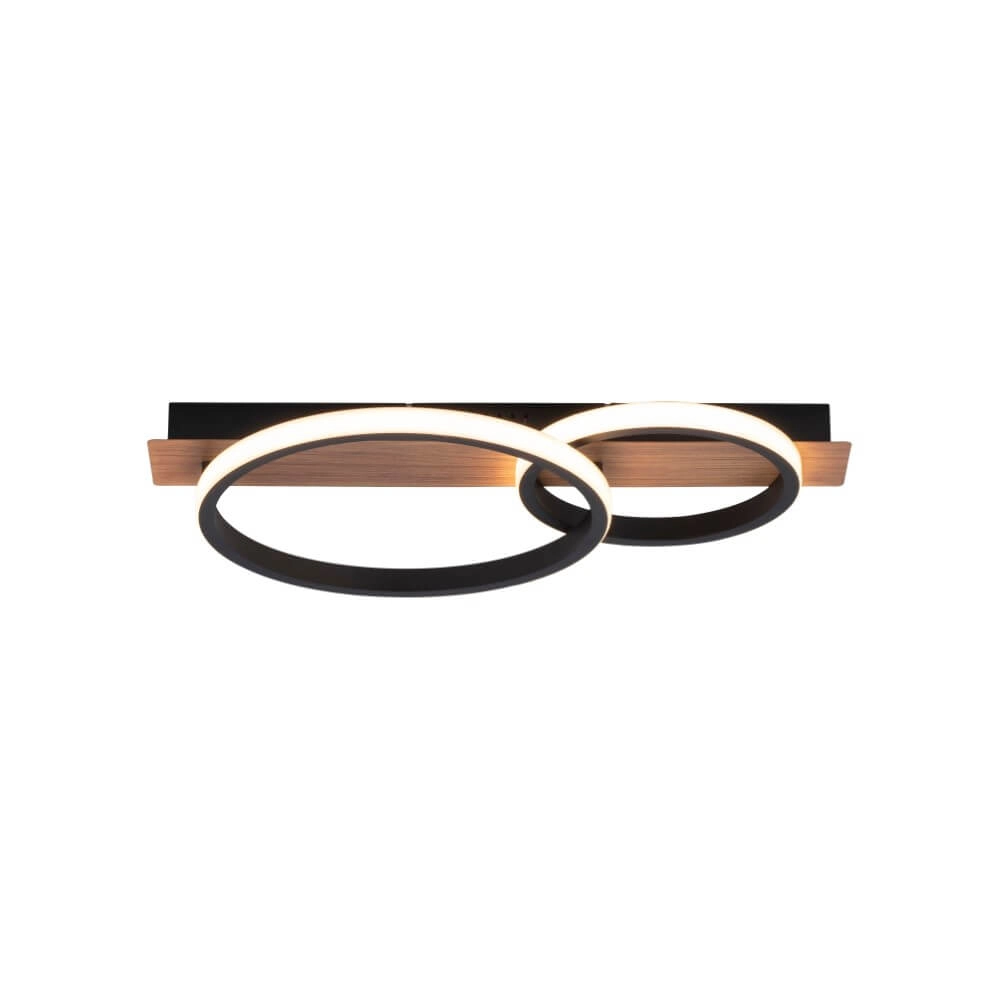 Plafondlamp Trooper zwart met hout 53cm Just Light 4043689982188