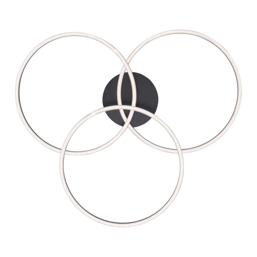 Moderne plafondlamp Ivanka 3-rings zwart Just Light 4043689970567