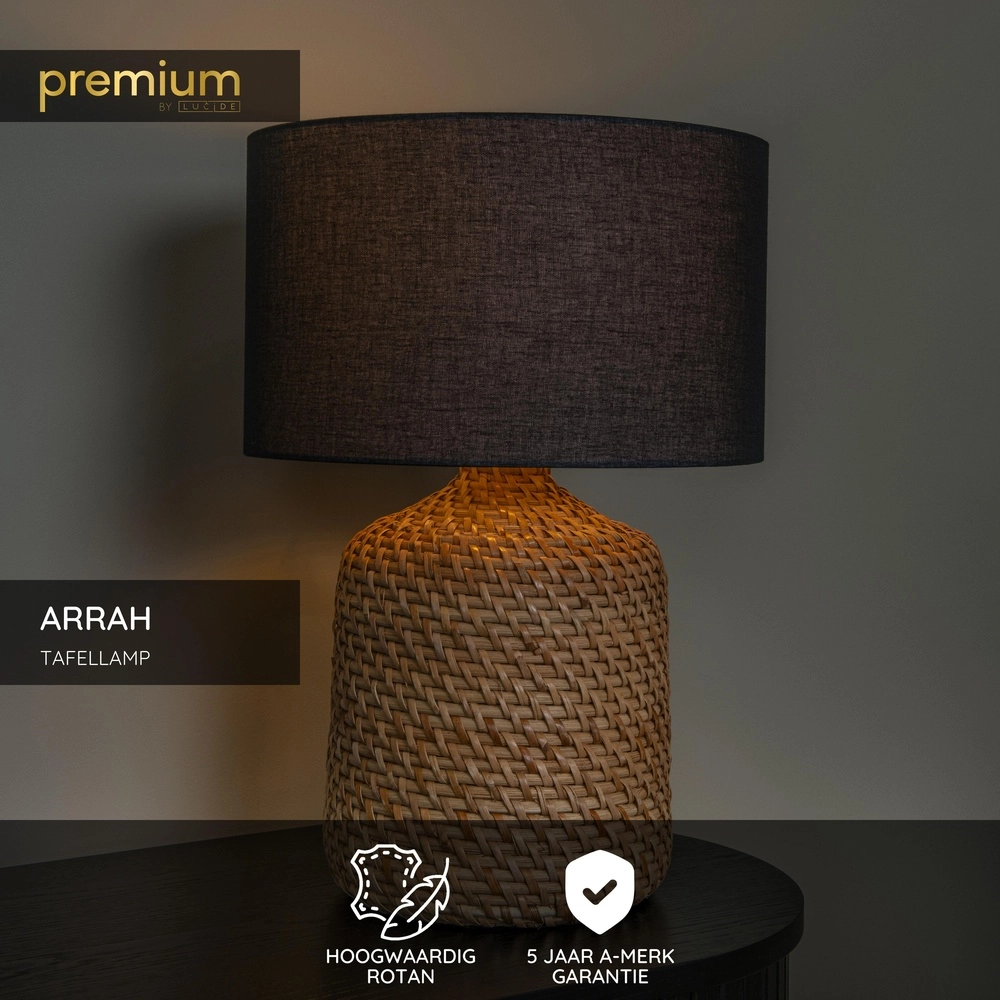 Schemerlamp Arrah Ø 35cm - zeegras met zwarte kap Premium by Lucide 5411212106124