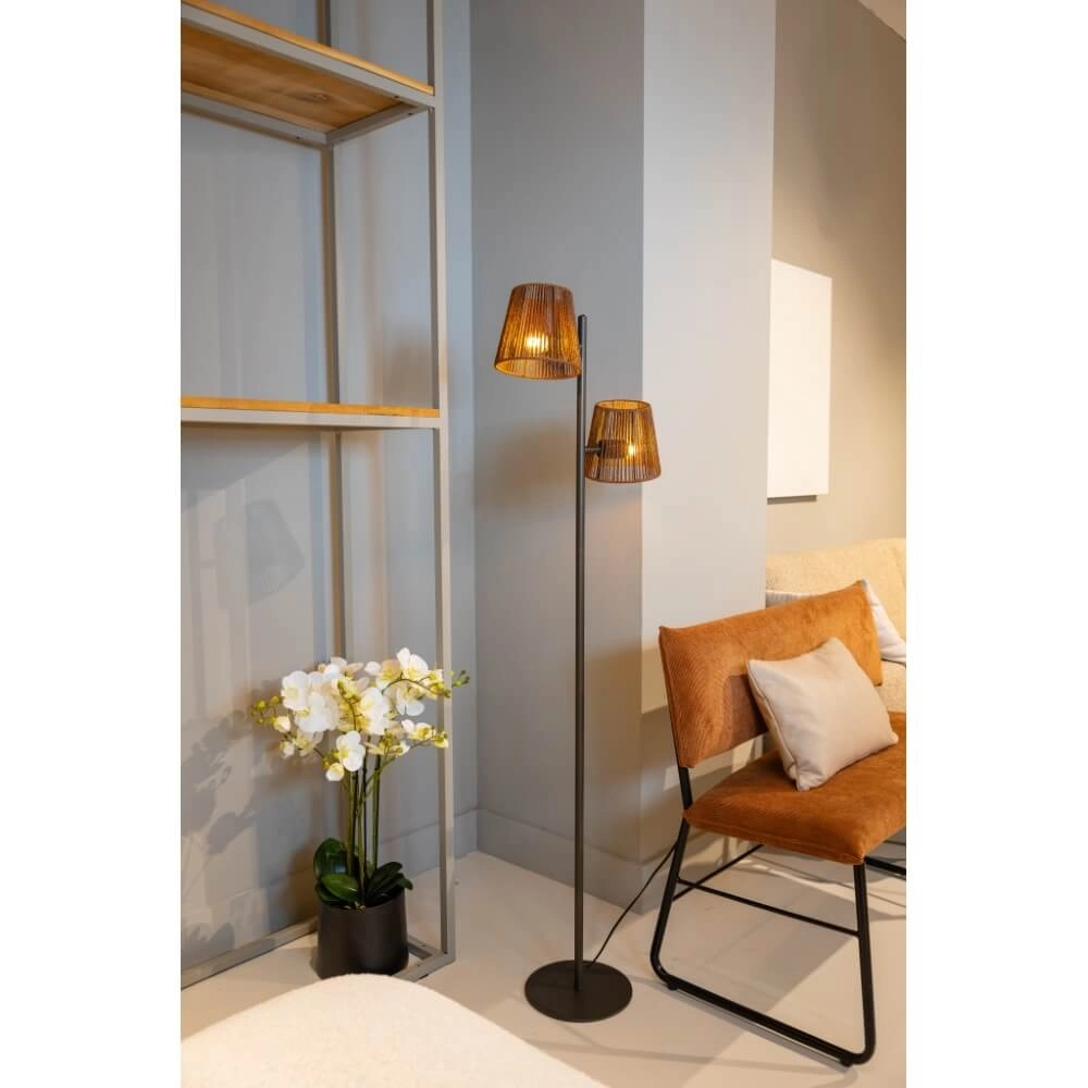 Vloerlamp Daan bruin met rotan kappen ETH 8720195309338