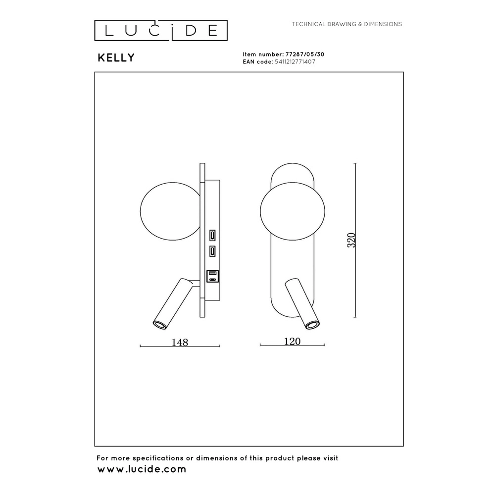 Bedlampje Kelly zwart Lucide 5411212771407