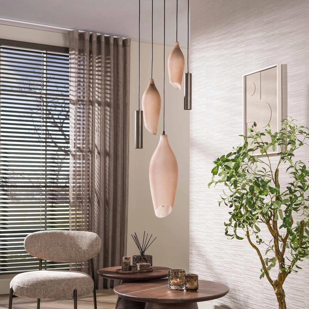 Moderne hanglamp Cocoon sienna bruin met frosted glas Lyora 8716803515109