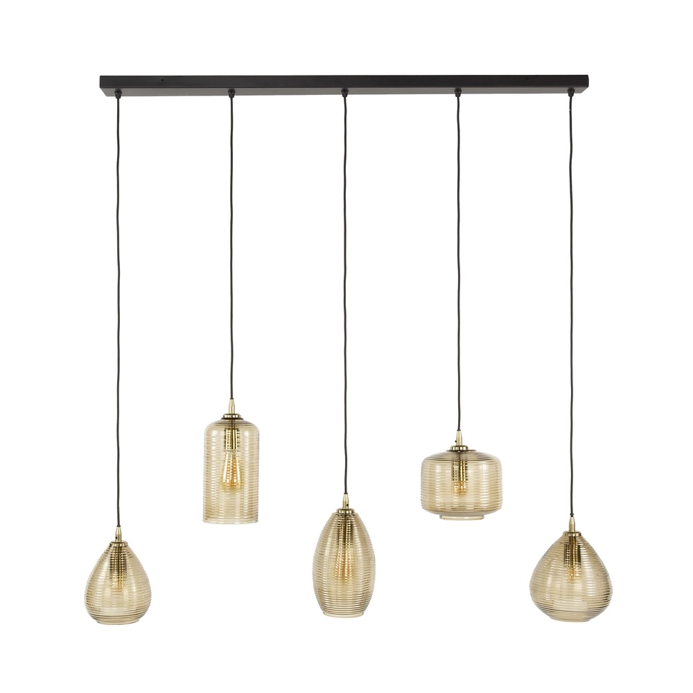 Eetkamer hanglamp Stripe 5-lichts - geribbeld glas Lyora 8716803511118