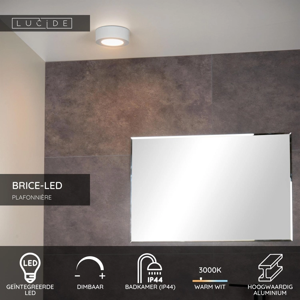 Plafonniere Brice-Led Ø 11,7cm - IP44 wit Lucide 5411212281289
