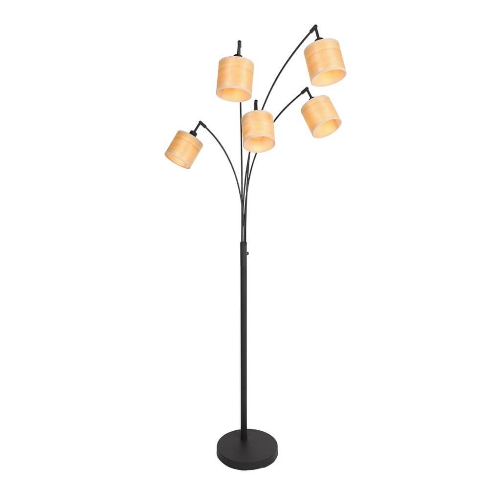 Vloerlamp Bambus zwart met bamboe 5-lichts Steinhauer 8712746171464