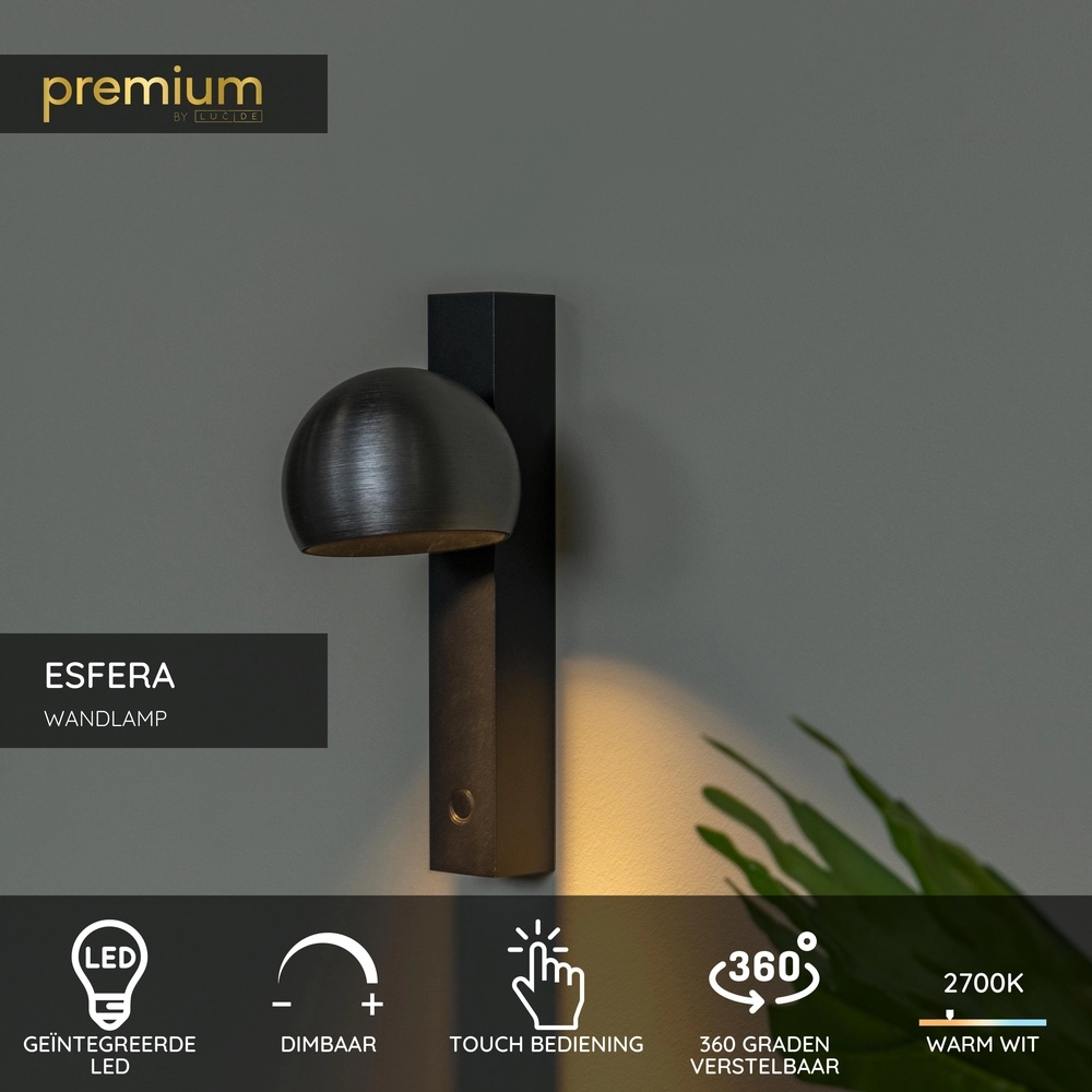 Bed leeslamp Esfera led - geborsteld Premium by Lucide 5411212234414