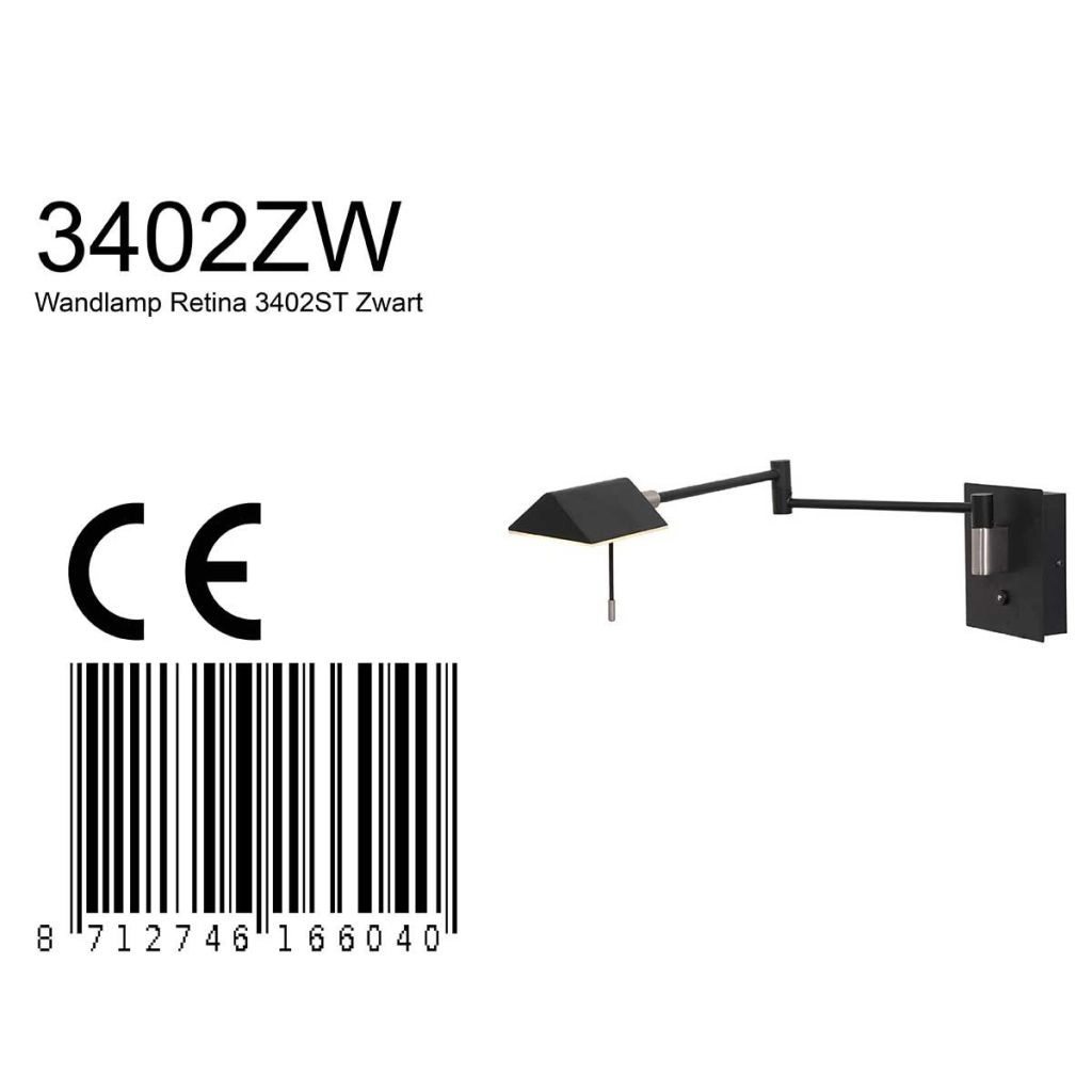 Wand leeslamp Retina zwart Steinhauer 8712746165104