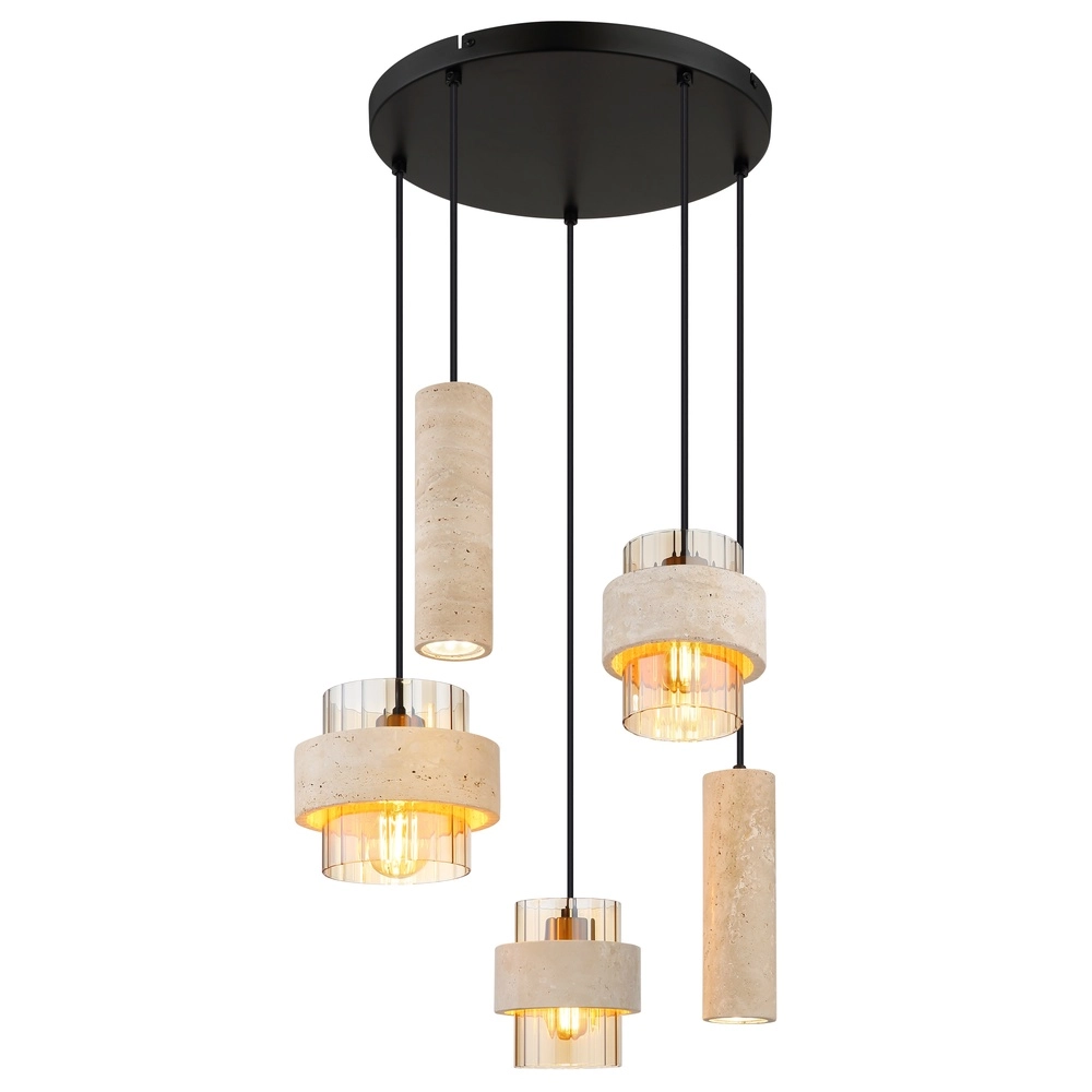 5-lichts hanglamp Daren zwart met marmer