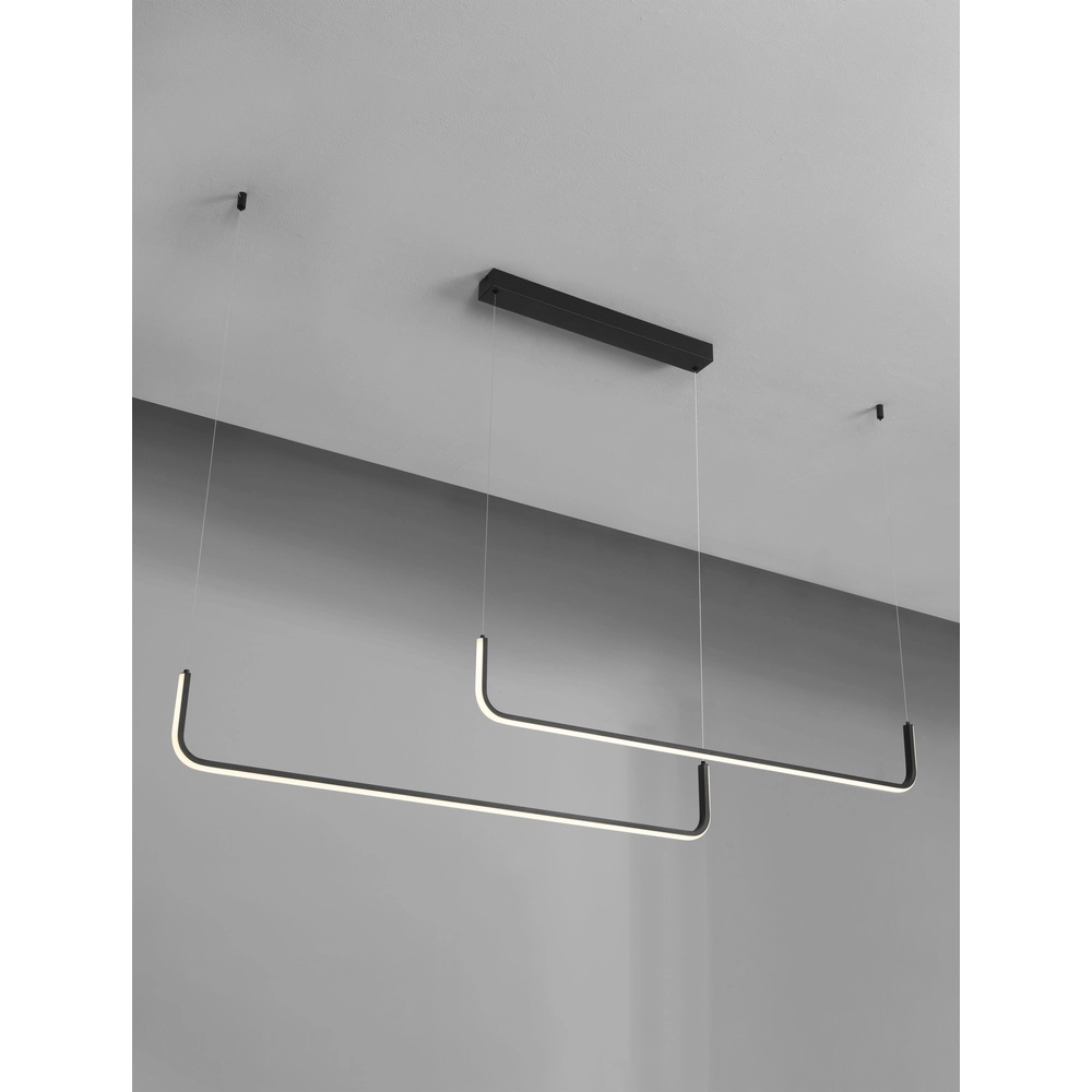 Strakke hanglamp Strita zwart dubbel 3000K