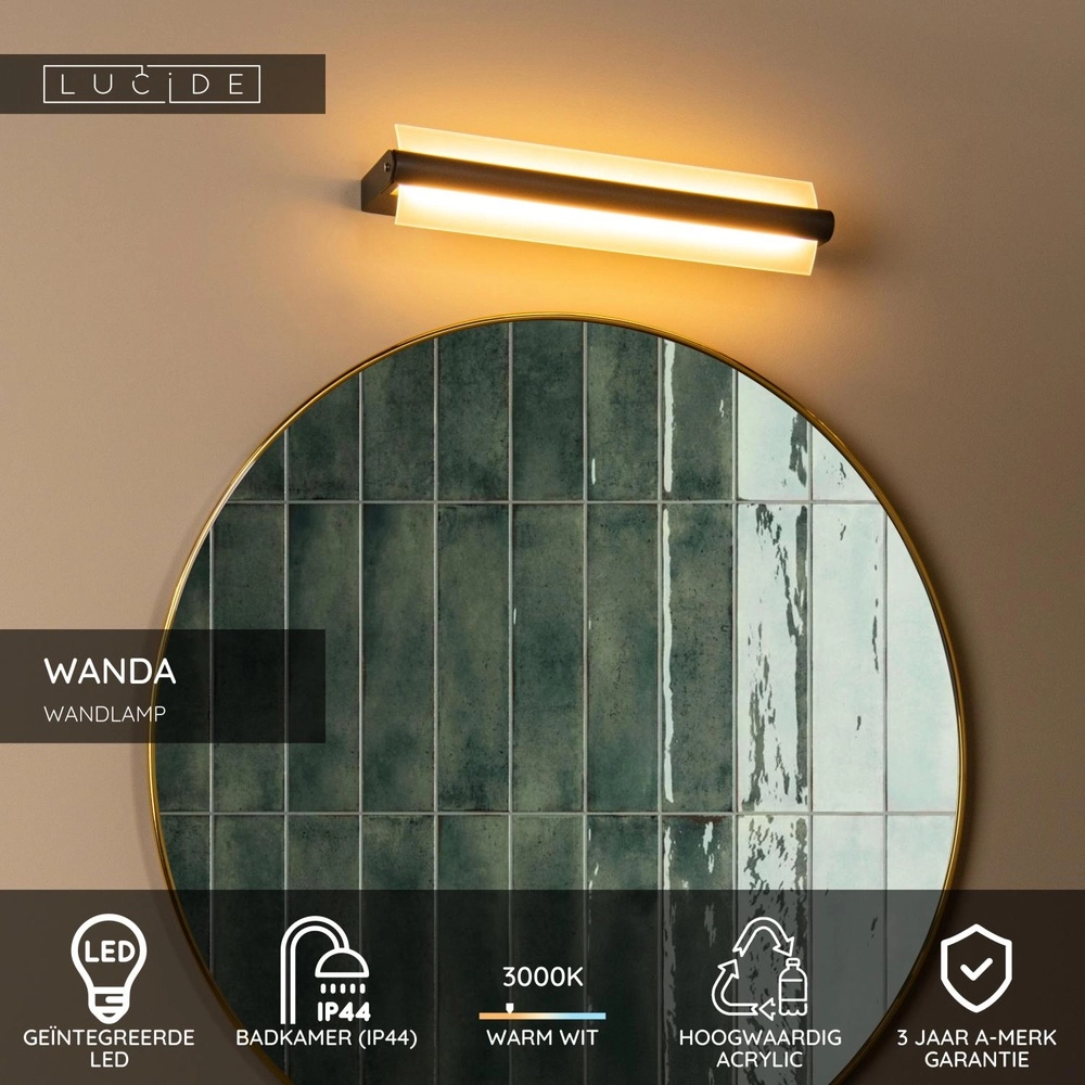 Wandlamp Wanda 45cm zwart Lucide 5411212040589