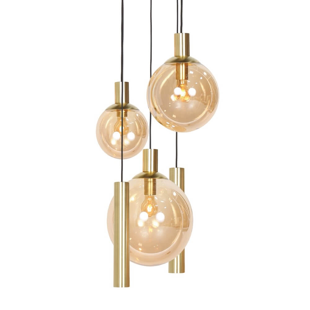 Vide hanglamp Bollique goud met amberglas Steinhauer 8712746173000
