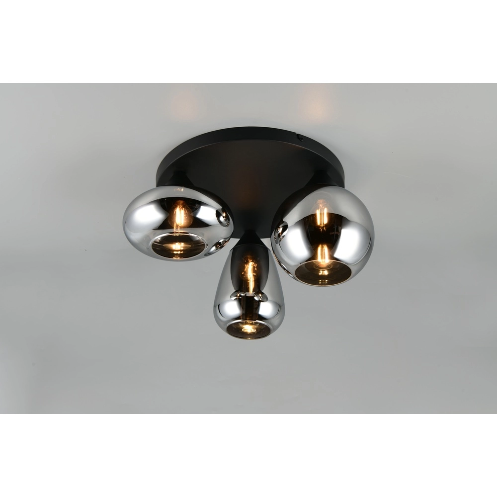 3-lichts plafondlamp Lumina zwart met smoke glas Trio 4017807663167