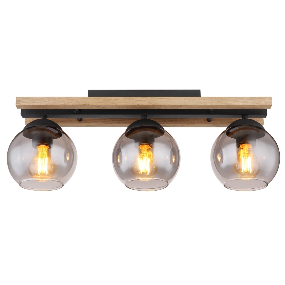 3-lichts plafondlamp Conni zwart met hout Globo 9007371448739