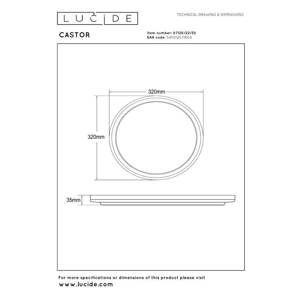 Plafonniere Castor zwart met wit Ø 32cm Lucide 5411212071804