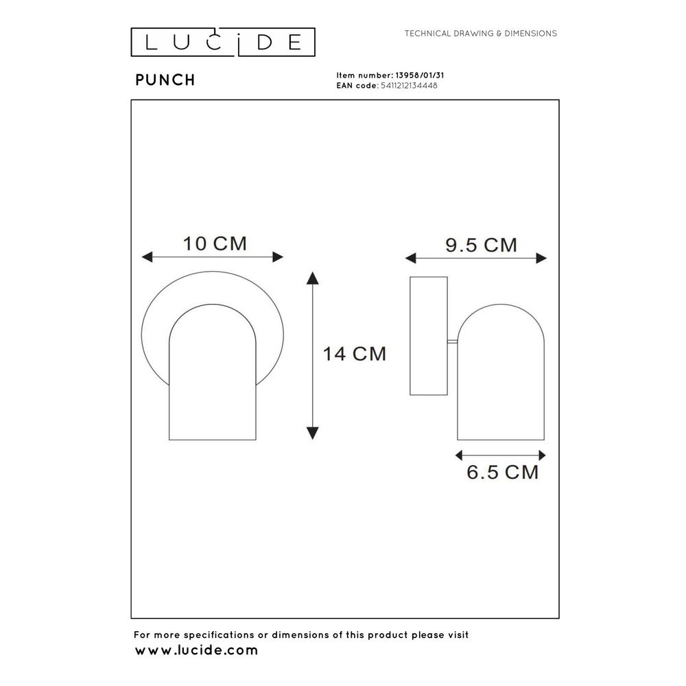 Plafondspot Punch enkel wit Lucide 5411212134448
