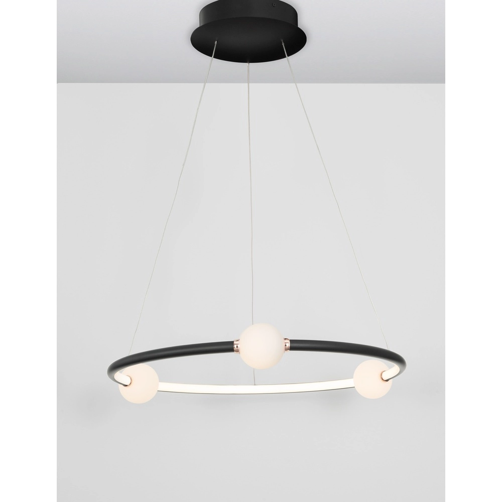 Hanglamp Celia zwart met wit rond horizontaal