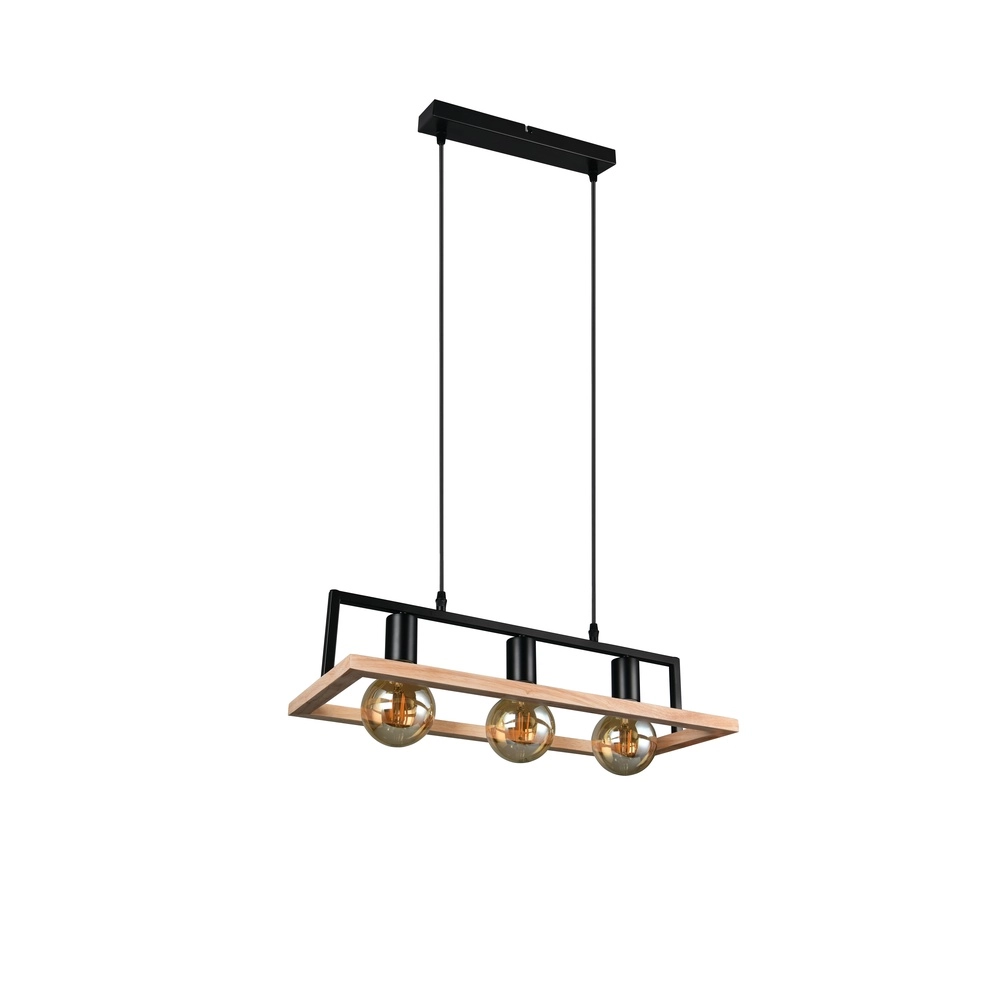 Design hanglamp Bano zwart met hout Trio 4017807673364