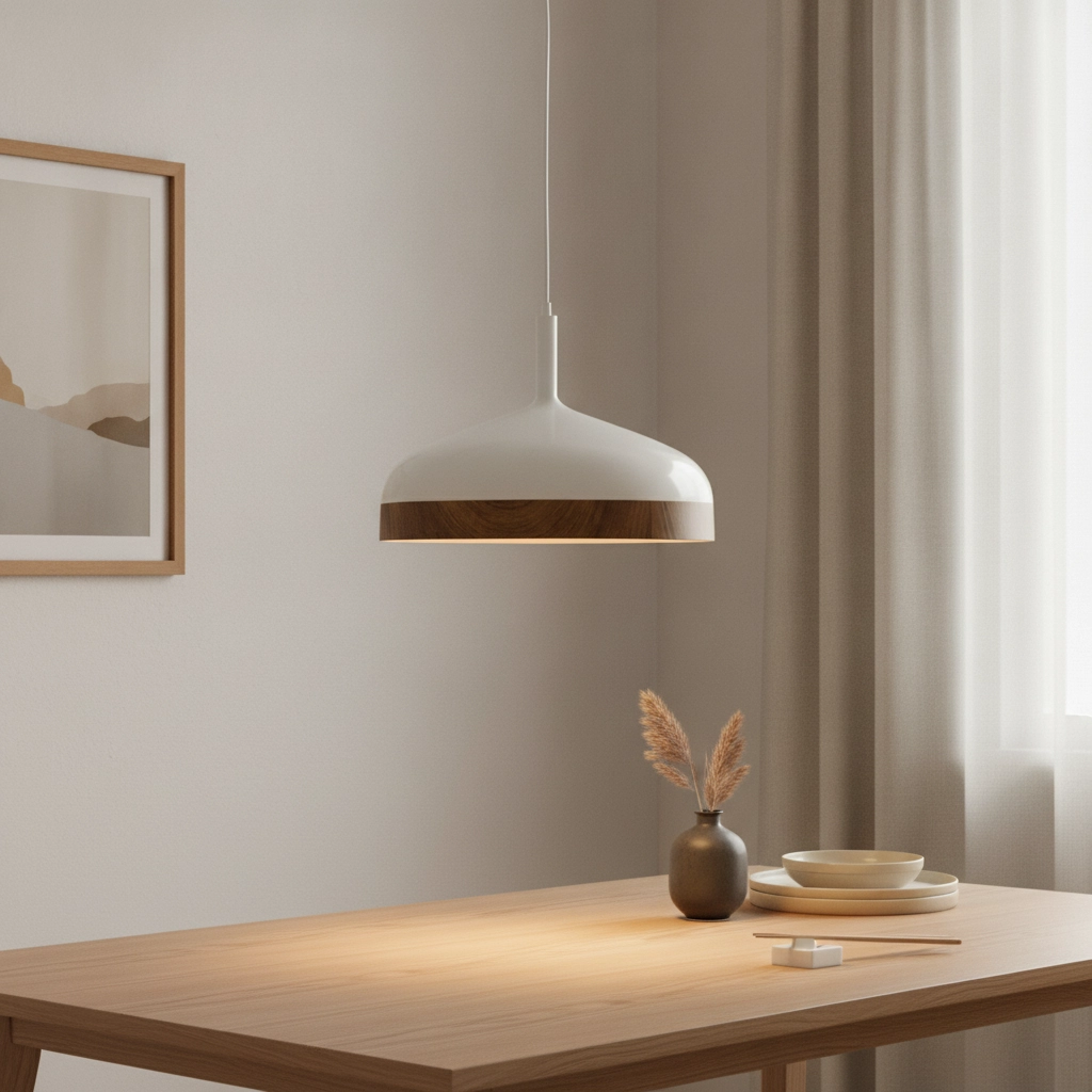 Retro hanglamp Moondrop Ø 45cm wit met hout