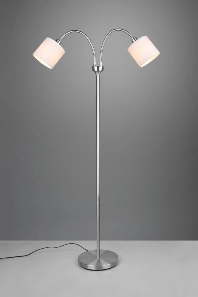 Vloerlamp Tommy 2-lichts RVS met wit Trio 4017807503036