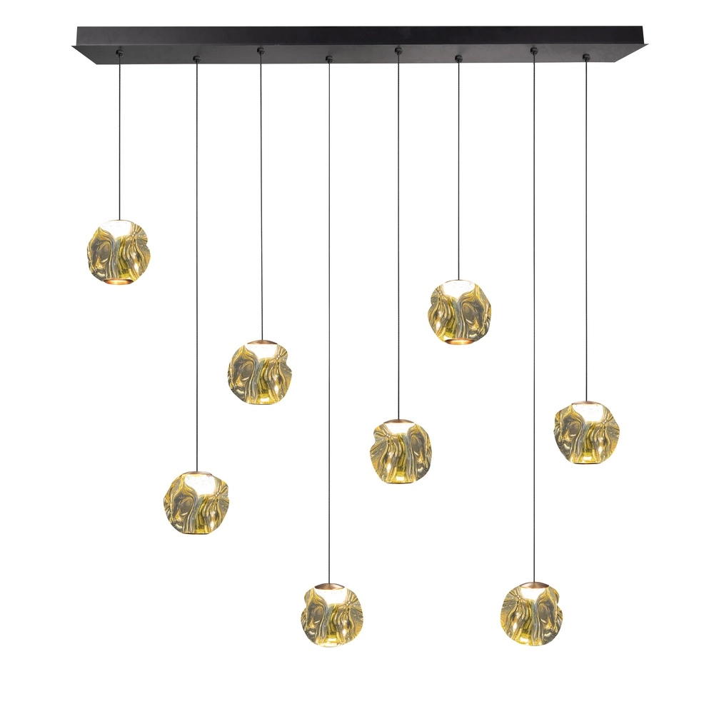 Hanglamp Melina zwart met amber glas recht 8-lichts