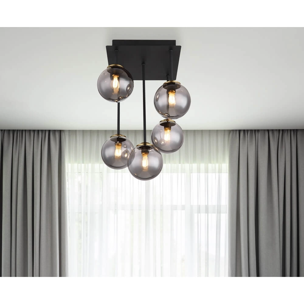 Zwarte plafondlamp Jorge bol smoke glas 5-lichts Globo 9007371431199