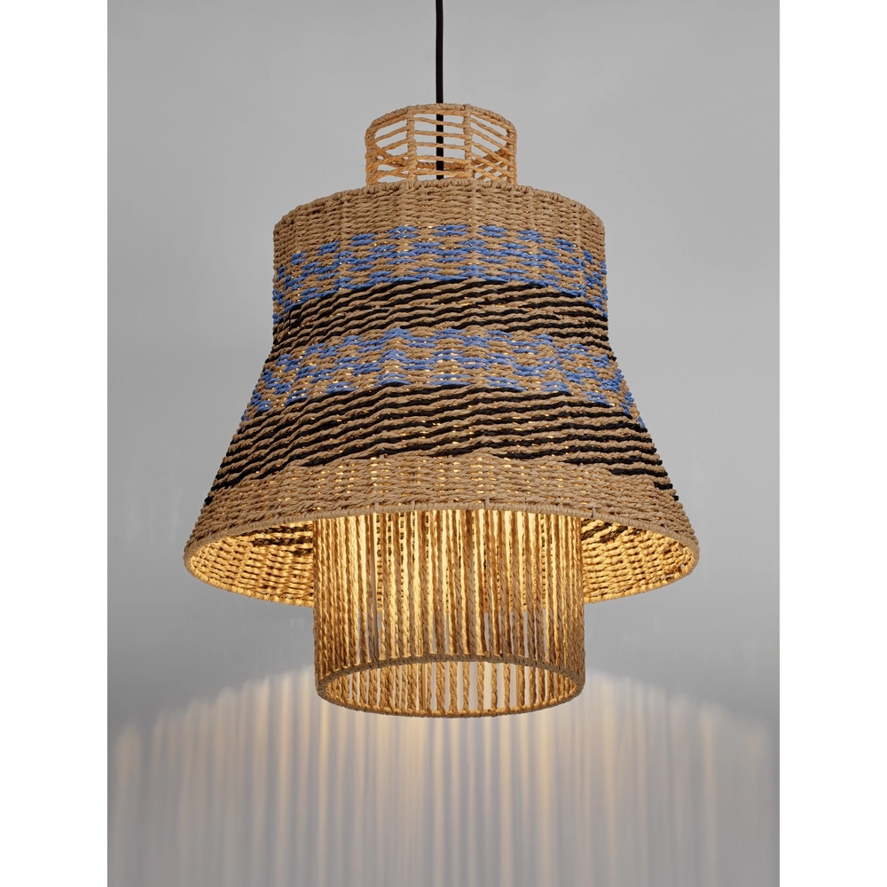 Rotan hanglamp Mande blauw met bruin Lyora 5212017477354