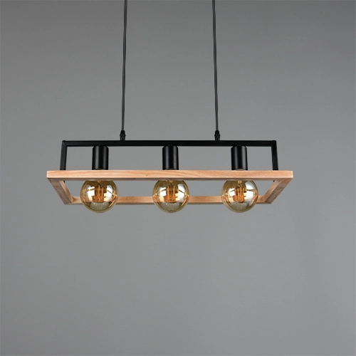 Design hanglamp Bano zwart met hout Trio 4017807673364