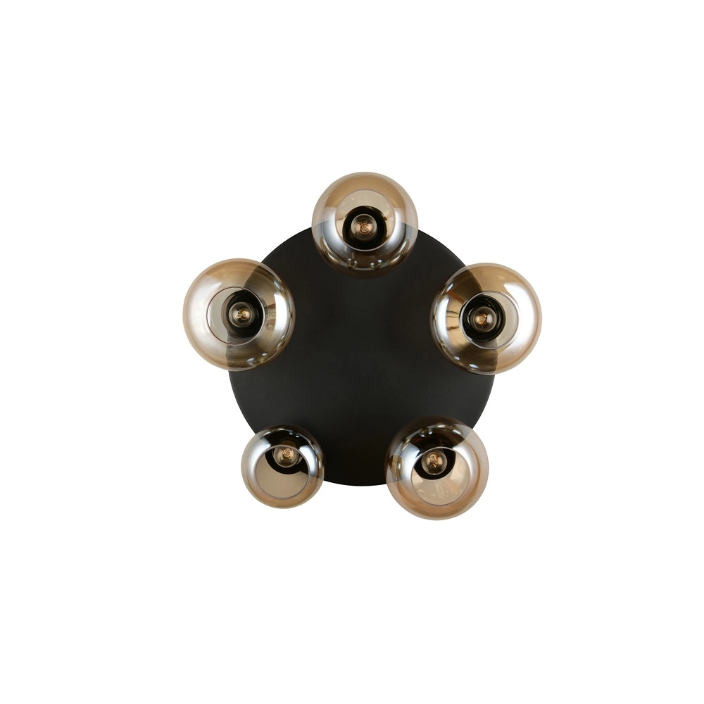 5-lichts plafondlamp Lumina zwart met amber glas Trio 4017807663174