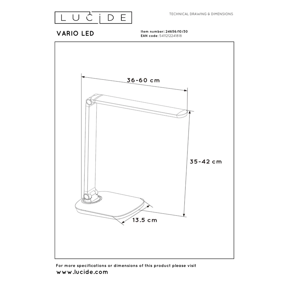 Bureaulamp Vario Led zwart Lucide 5411212241818