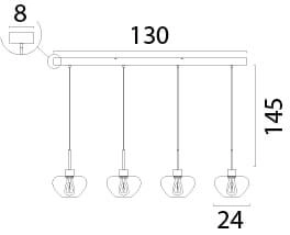 4-lichts hanglamp Genua zwart met goud glas Ø 24cm Masterlight 8718121356969