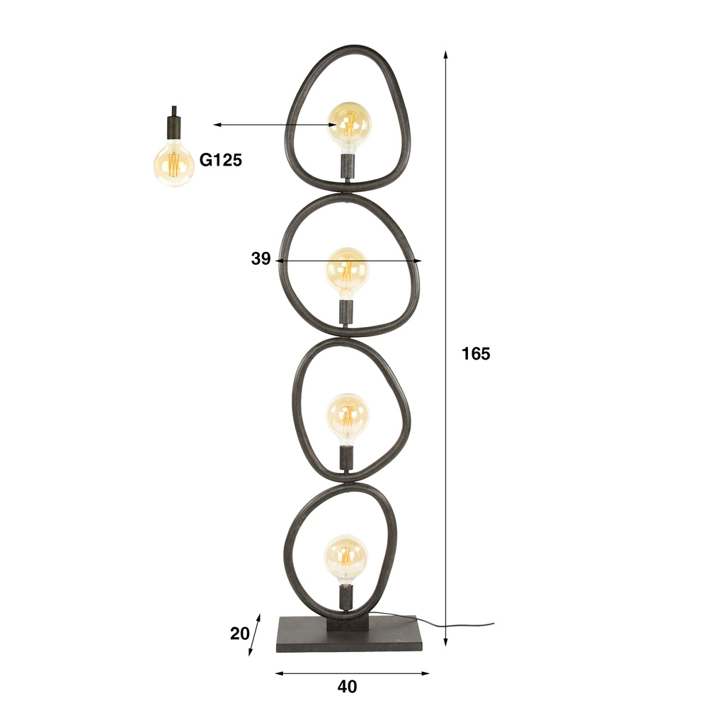 Landelijke vloerlamp Pebble artic zwart - 4x E27 Lyora 8716803511002