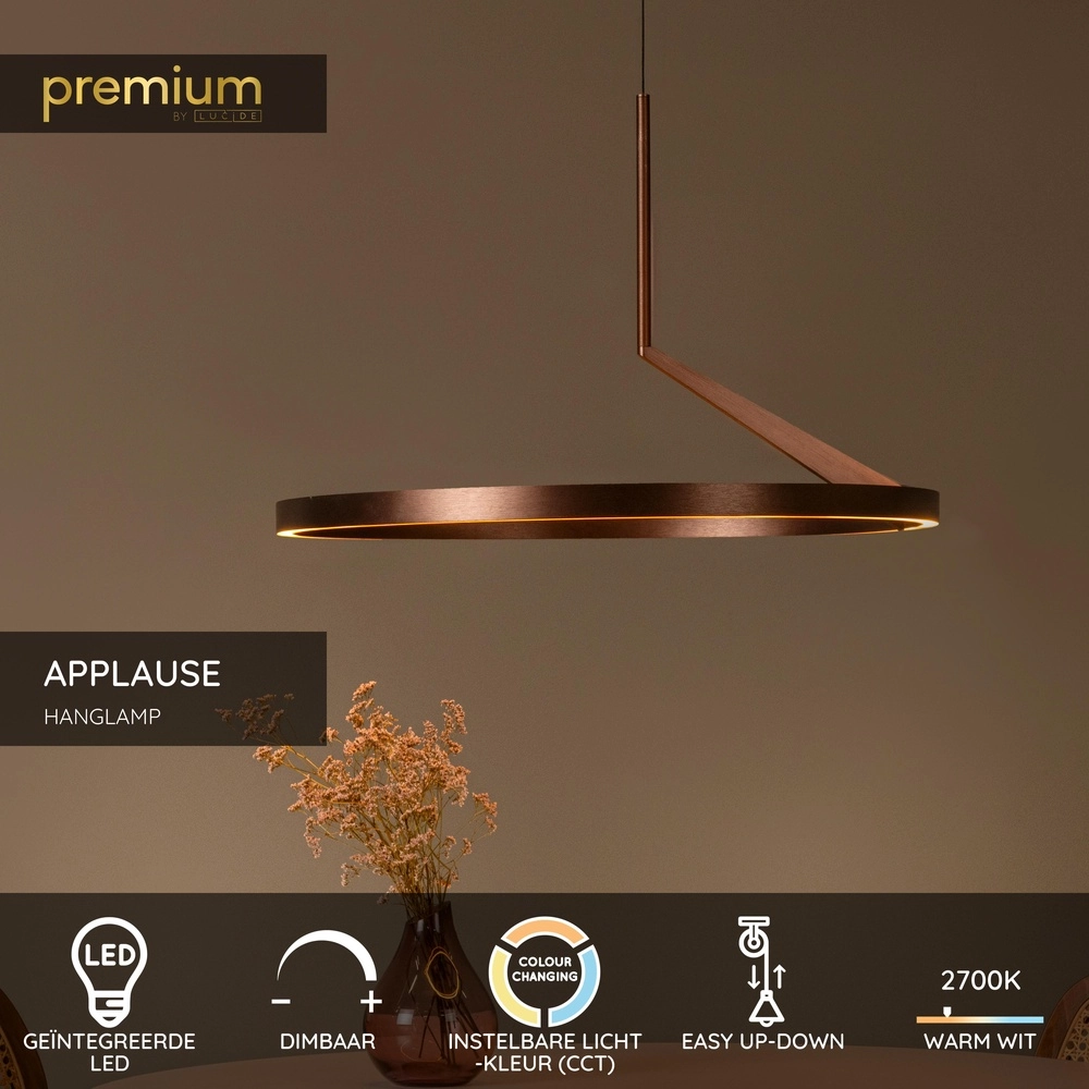 Strakke led hanglamp Applause roodkoper - Ø 60cm Premium by Lucide 5411212221834