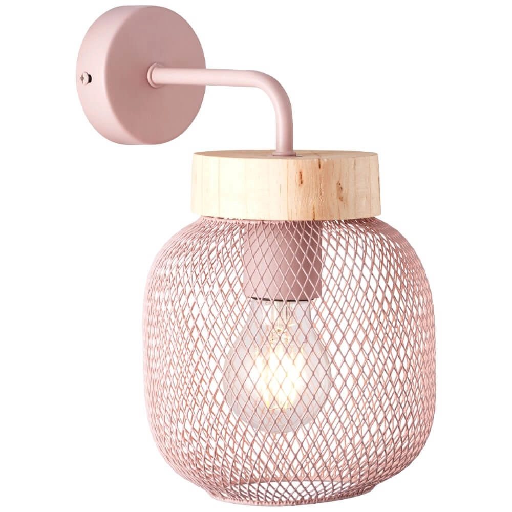 Wandlamp Giada roze met hout